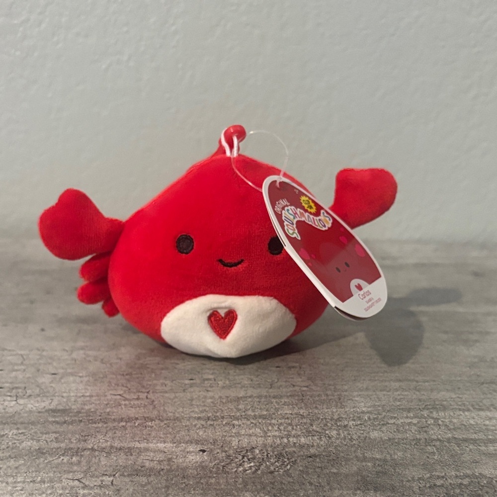 Squishmallows Carlos Crab Valentine Squad 3.5" Clip-on - New W/ Tags